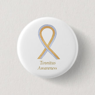 Tinnitus Gold/Silver Awareness Ribbon Custom Butto Button