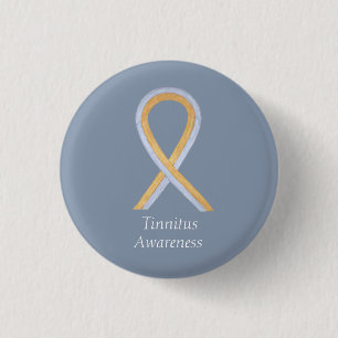 Tinnitus Gold/Silver Awareness Ribbon Custom Butto Button