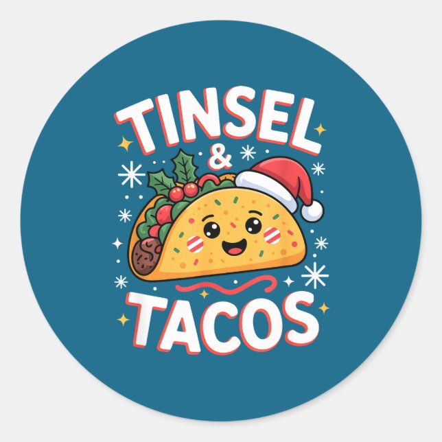 Tinsel And Tacos Cute Christmas Mexican Food Fun  Runder Aufkleber (Vorderseite)