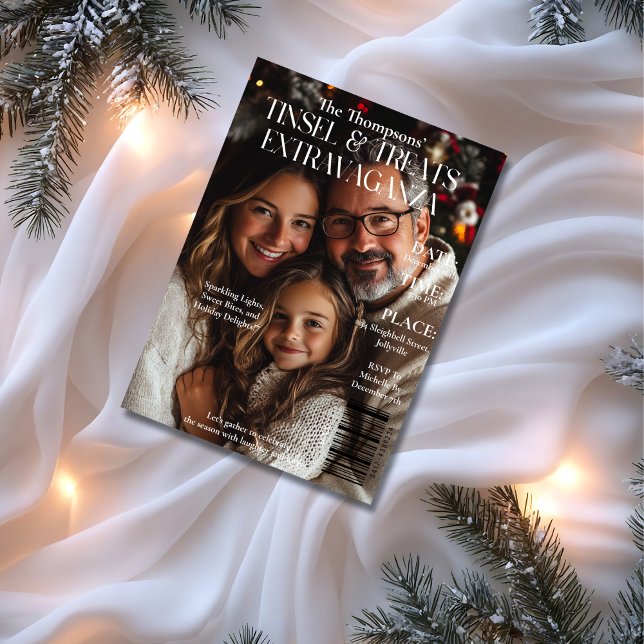 Tinsel & Leckereien Extravaganza Magazine Cover Fo Einladung (Tinsel & Treats Extravaganza Magazine Cover photo Invitation)
