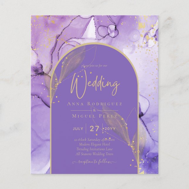 Tinte Abstrakt LILA GOLD Lavendel Wedding INVITE Flyer (Vorne)