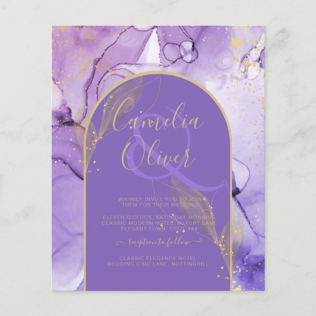 Tinte Abstrakt LILA GOLD Lavendel Wedding INVITE Flyer (Vorne)