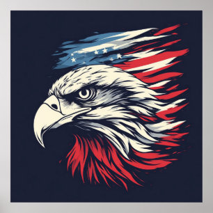 Tinte Adler & Amerikanische Flagge Kunst Freiheit Poster