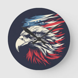 Tinte Adler & Amerikanische Flagge Kunst Freiheit  Runde Wanduhr