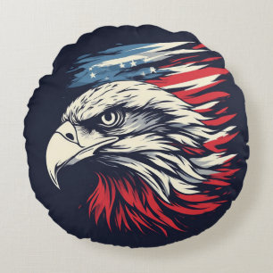 Tinte Adler & Amerikanische Flagge Kunst Freiheit  Rundes Kissen