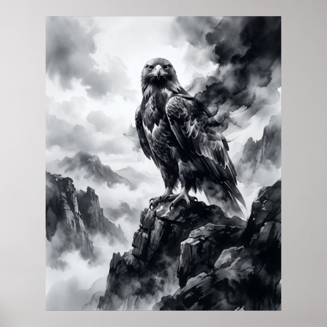 Tinte Adler Sturm Klippen Poster (Vorne)