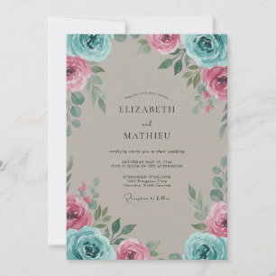 Tinte Aqua Magenta Gemalte Hochzeit Einladung