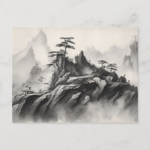 Tinte auf Papier Landschaft Postkarte