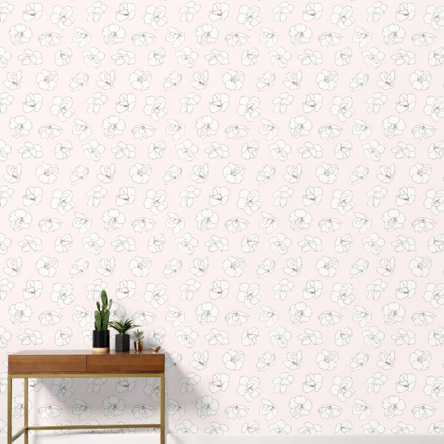 🌸 Tinte auf weißen Kirschblüten über blassrosa Tapete (Hausflur)