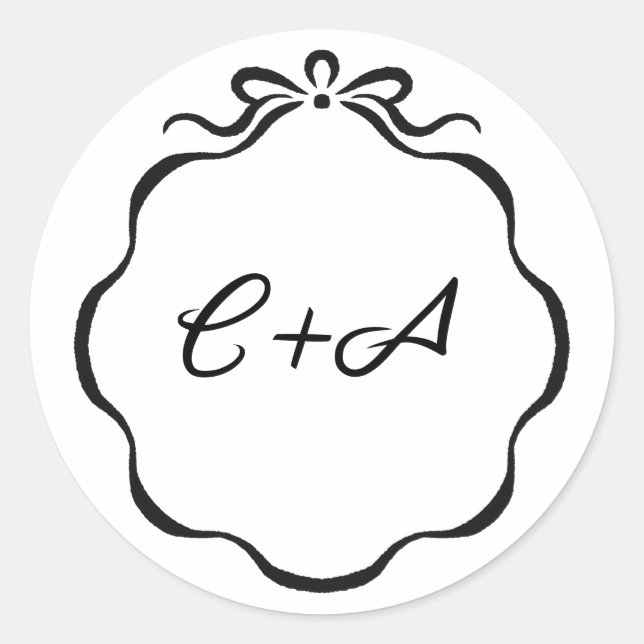 Tinte Bänder und Schleife Initialen Hochzeit Matt Runder Aufkleber (Vorderseite)