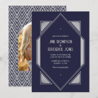 Tinte Blau & Platin Silber Art Deco Hochzeitsfoto