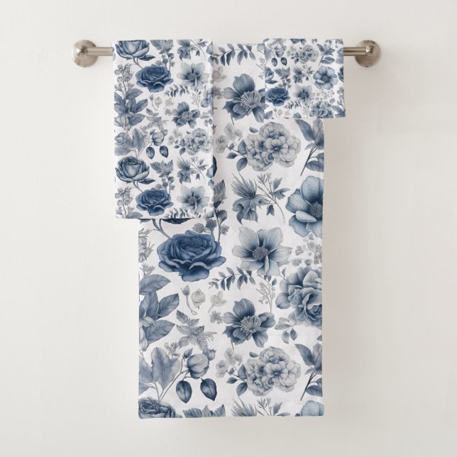 Tinte Blue Floral Badhandtuch Set (Insitu)