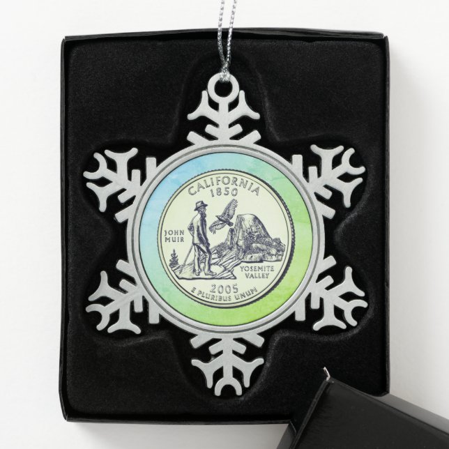 Tinte California Staat Quarter Schneeflocken Zinn-Ornament (Box)