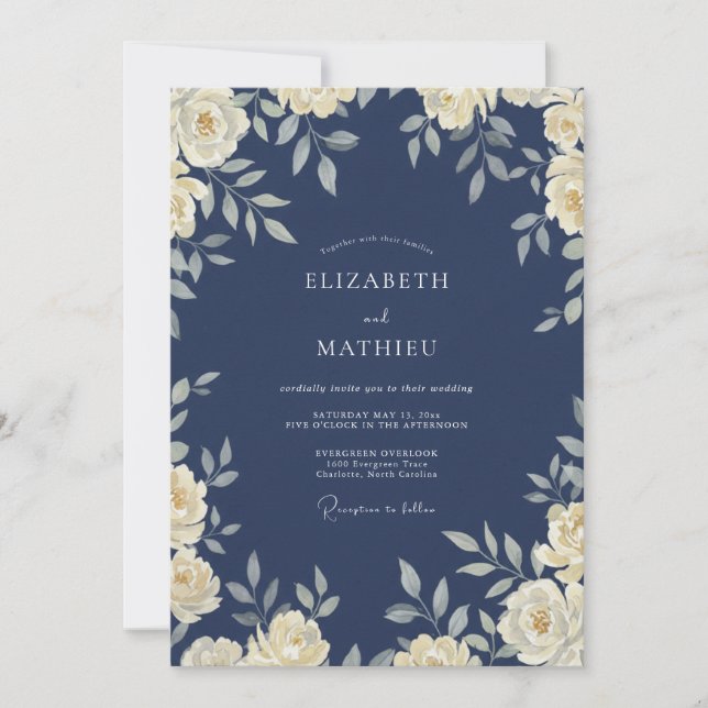 Tinte Elfenbein Blatt Hochzeit Einladung (Vorderseite)