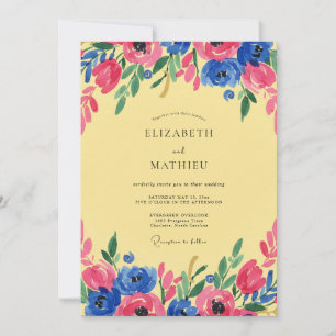 Tinte Gelb Magenta Wildblumen-Hochzeit Einladung