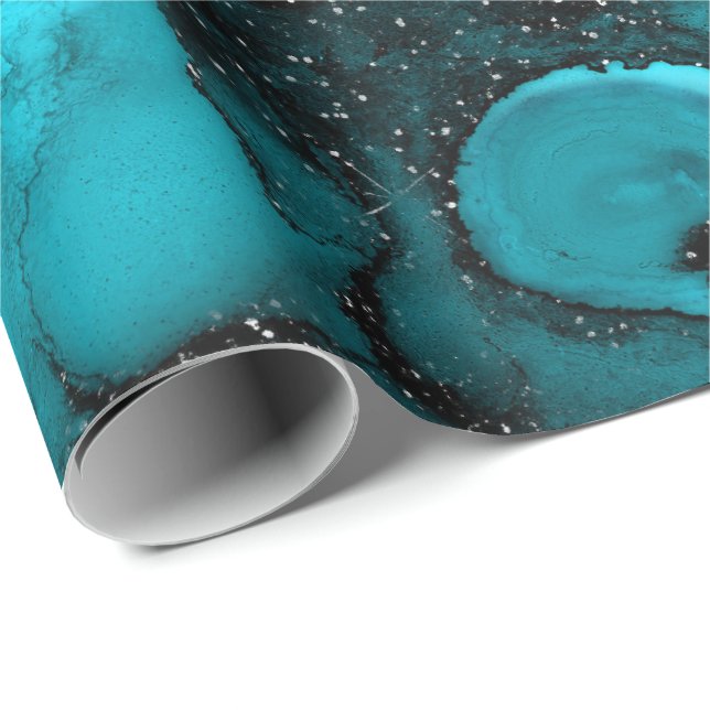 Tinte Liquid Paint Blue Sapphire Black Glam Geschenkpapier (Rolleneckpunkt)