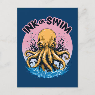 Tinte oder Swimming Octopus Tattoo-Zitat Postkarte