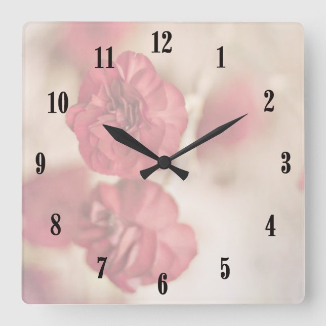 Tinte rosa Blume Wall Clock Quadratische Wanduhr (Vorderseite)