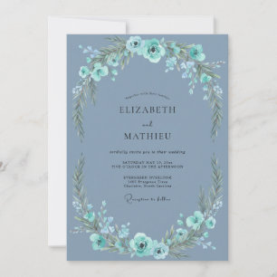 Tinte Stahl Aqua Rebe Hochzeit Einladung