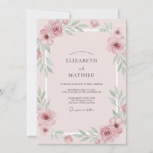 Tinte Staubige Mauve Blütenblatt Hochzeit Einladung