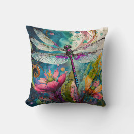 Tinte und Pen Wasserfarbendragonfly Kissen