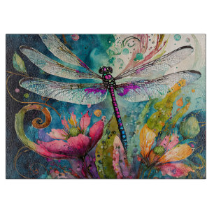 Tinte und Pen Wasserfarbendragonfly Schneidebrett