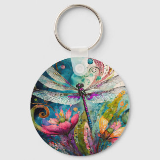 Tinte und Pen Watercolor Dragonfly Schlüsselanhäng Schlüsselanhänger