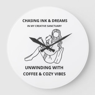 Tinte und Träume jagen Gemütliches kreatives Hei Große Wanduhr
