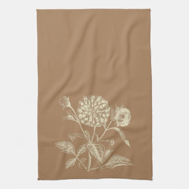 Tinte Vintag Zinnia Illustration Brown Geschirrtuch (Vertikal)