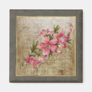 Tinte Vintage Blumenschrift Rosa Magnet
