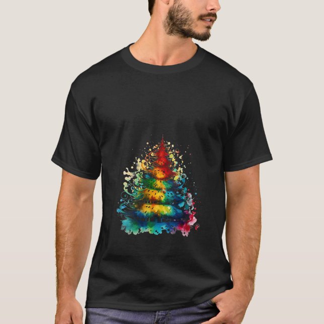 Tinte Weihnachtsbaum bunt Xmas Idee Cre T-Shirt (Vorderseite)