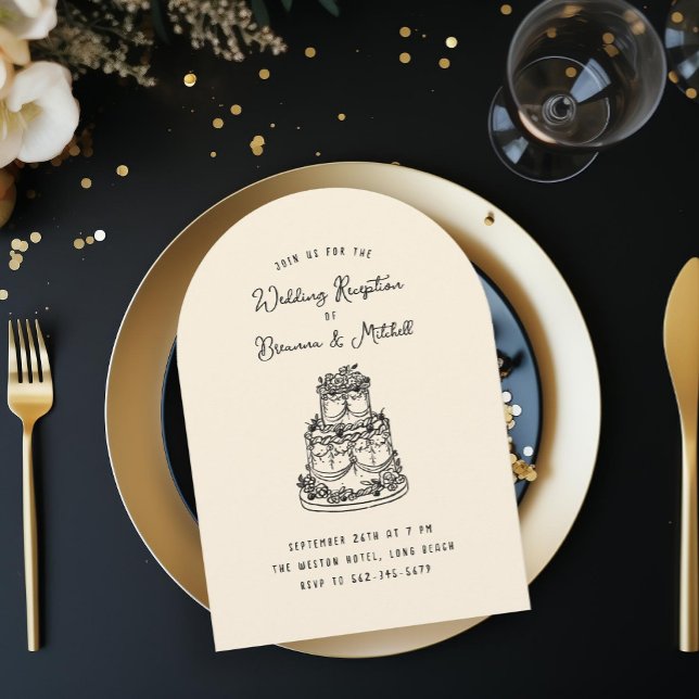 Tinte Whimsical Hand Drawn Cake Hochzeit Empfang Einladung (Von Creator hochgeladen)