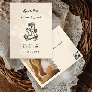 Tinte Whimsical Handgezogener Kuchen Save the Date Postkarte