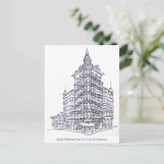 Tinte Zeichnend Columbus Tower, San Francisco, CA Postkarte (Stehend Vorderseite)