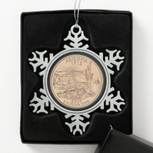 Tinted Arizona Staat Quarter Schneeflocken Zinn-Ornament