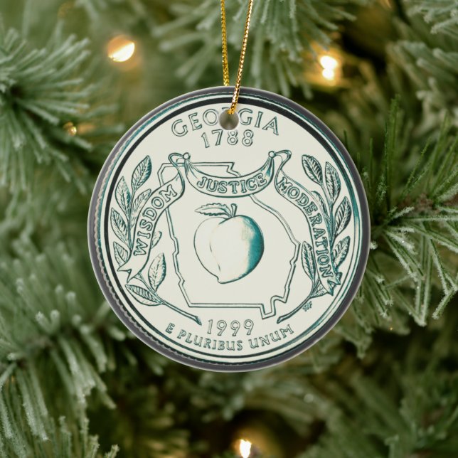 Tinted Georgia Staat Quarter Personalisiert Keramik Ornament (Baum)