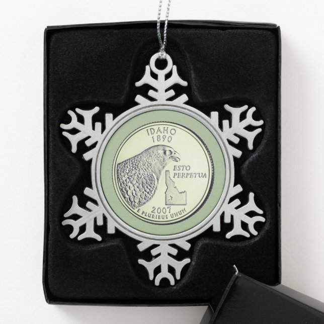 Tinted Idaho Staat Quarter Schneeflocken Zinn-Ornament (Box)