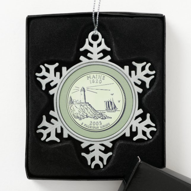Tinted Maine Staat Quarter Schneeflocken Zinn-Ornament (Box)