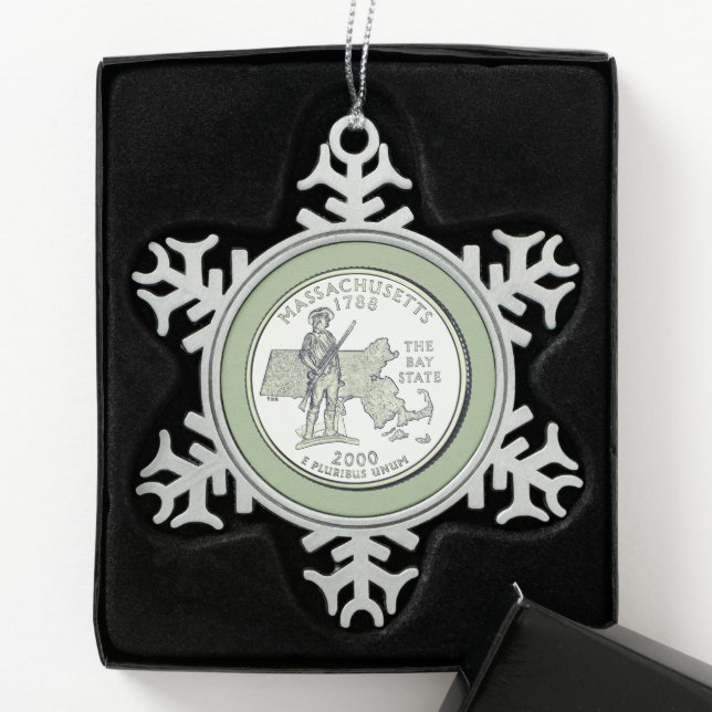 Tinted Massachusetts Staat Quarter Schneeflocken Zinn-Ornament (Box)