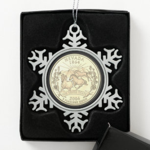 Tinted Nevada Staat Quarter Schneeflocken Zinn-Ornament