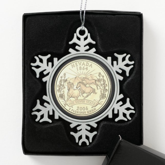 Tinted Nevada Staat Quarter Schneeflocken Zinn-Ornament (Box)