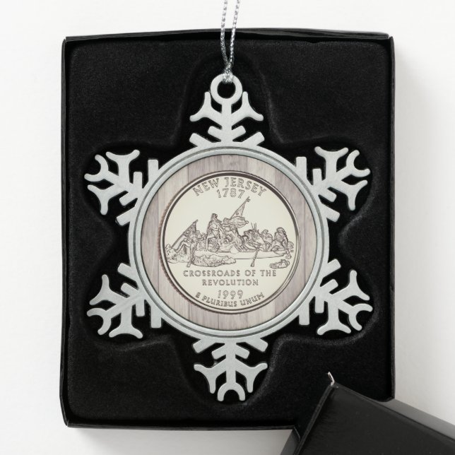 Tinted New Jersey Staat Quarter Schneeflocken Zinn-Ornament (Box)