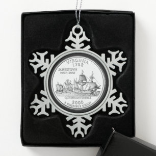 Tinted Virginia Staat Quarter Schneeflocken Zinn-Ornament
