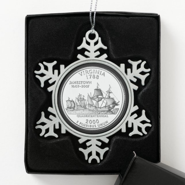 Tinted Virginia Staat Quarter Schneeflocken Zinn-Ornament (Box)