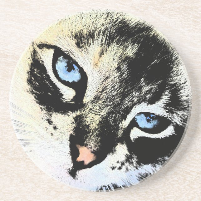 Tinten-Katzen-Untersetzer Sandstein Untersetzer (Vorne)