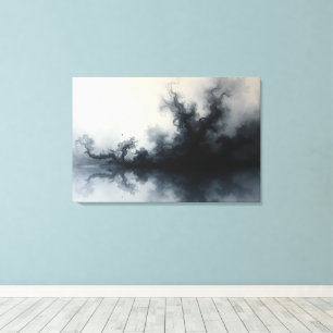 Tinten Sturm – monochrome abstrakte Fluidkunst 91c Leinwanddruck