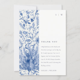 Tintenblauer Verzierte Wasserfarbenpfauenhochzeit Dankeskarte