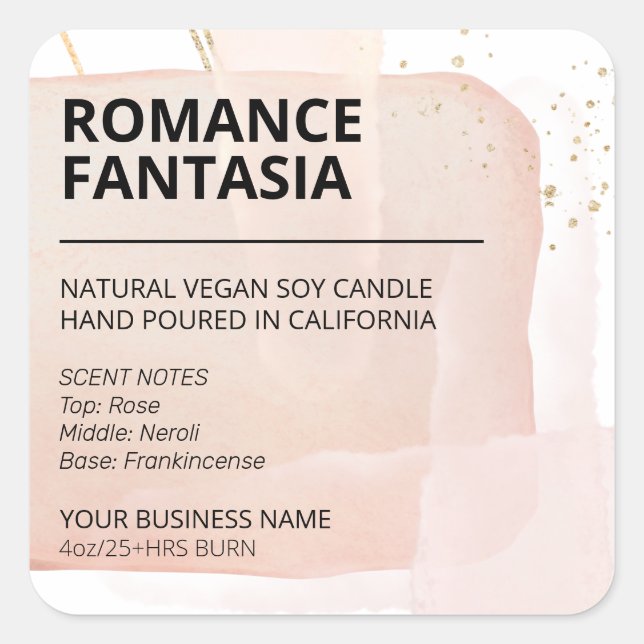 Tintenblock-Design rosa Sojabasis-Kerzenmarken Quadratischer Aufkleber (Vorderseite)