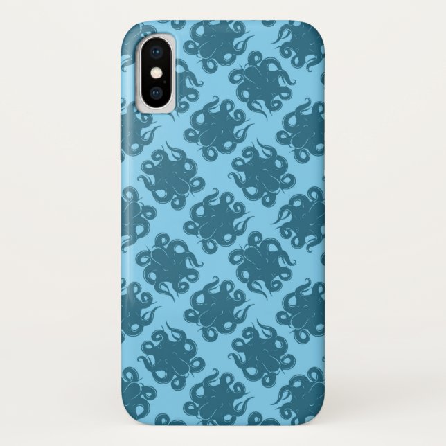 Tintenfisch auf blauem Muster Case-Mate iPhone Hülle (Rückseite)
