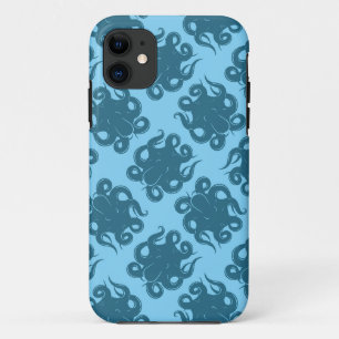 Tintenfisch auf blauem Muster Case-Mate iPhone Hülle